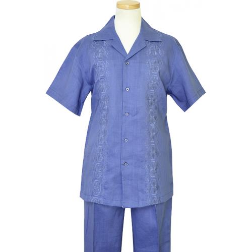 Giorgio Inserti Ocean Blue 100% Embroidered Linen 2 PC Outfit 77793